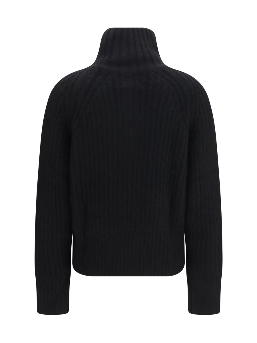 Troyer Sweater Ribbed Zip-Up Black Cashmere