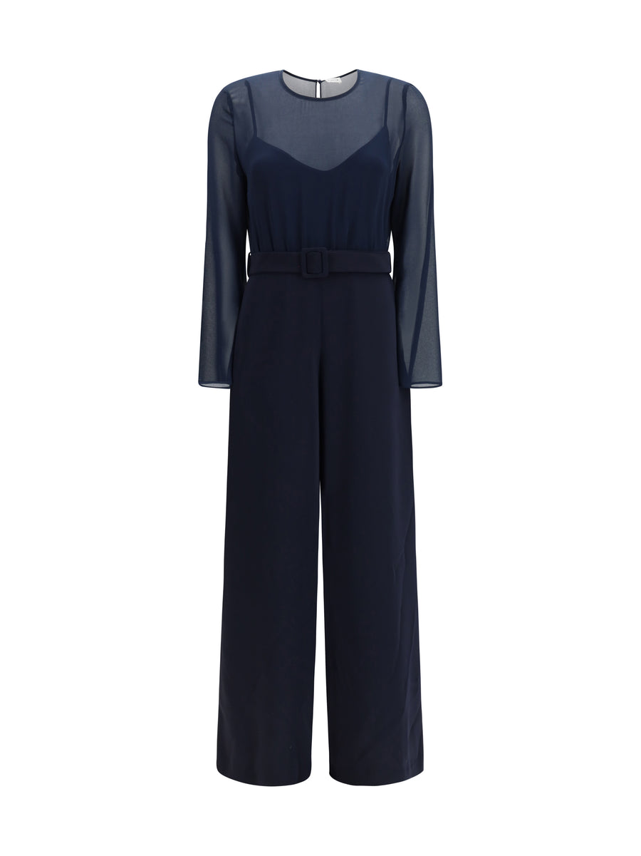 Jumpsuit Cady And Chiffon Blue Polyester Jumpsuits