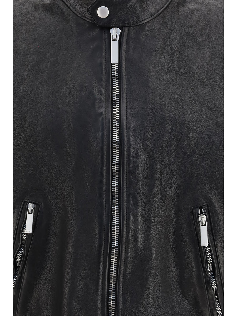 Bomber Jacket Buffalo Leather Black-Green-Red Black/green/red