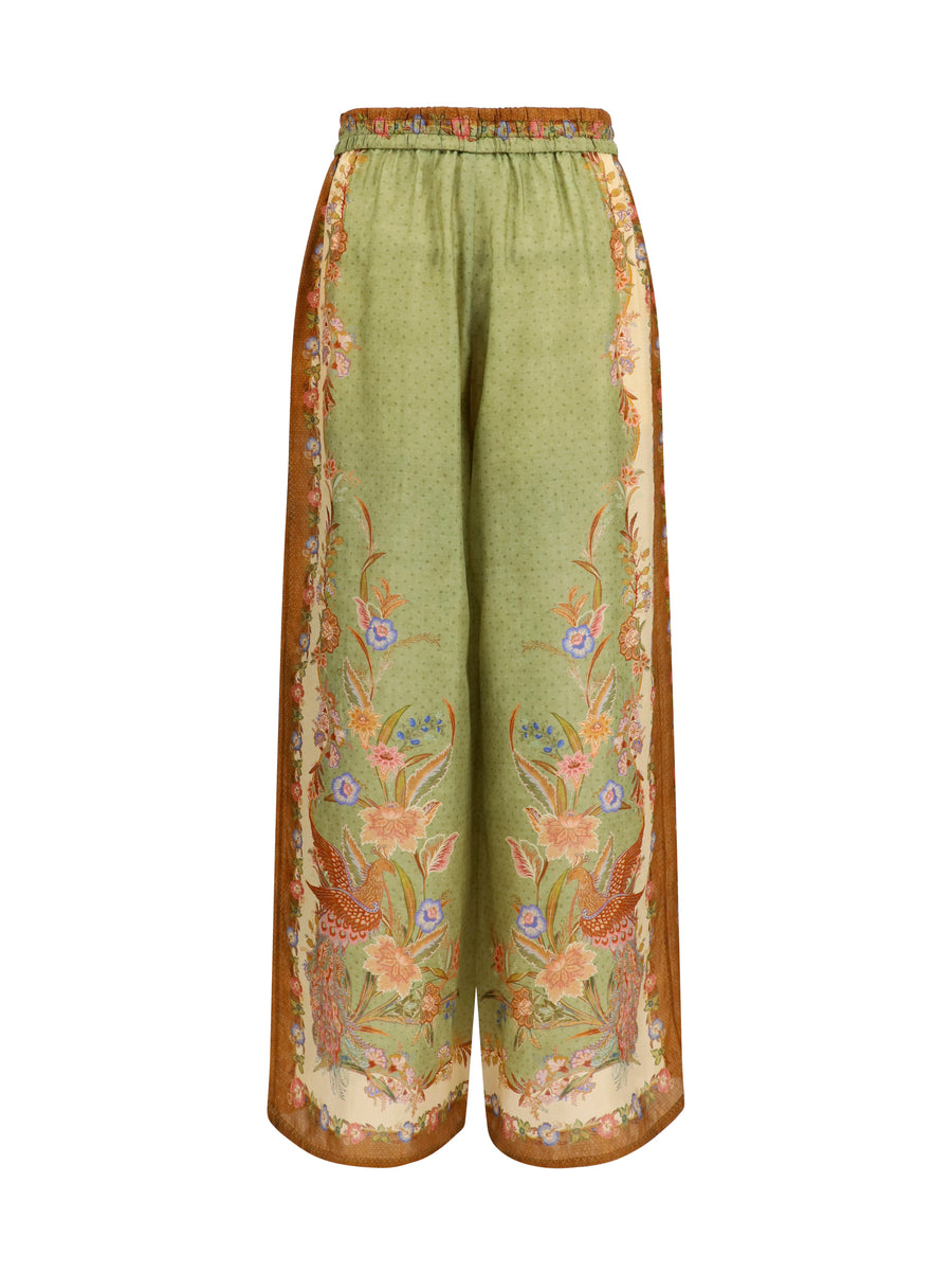 Relaxed Silk Pants Indra Khaki Scarf Floral Trousers