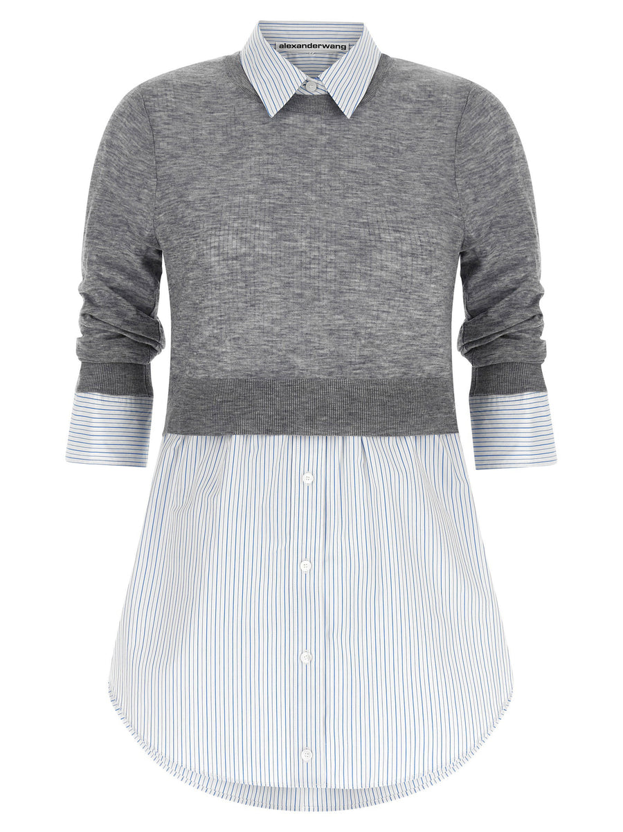 Alexander Wang Hybrid Wool-Striped Shirt — Gray