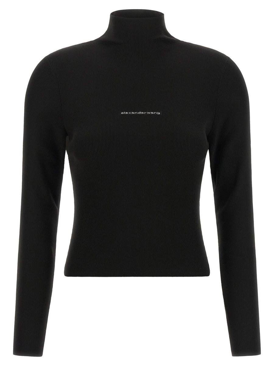 Alexander Wang Ribbed Logo Turtleneck Sweater — Black