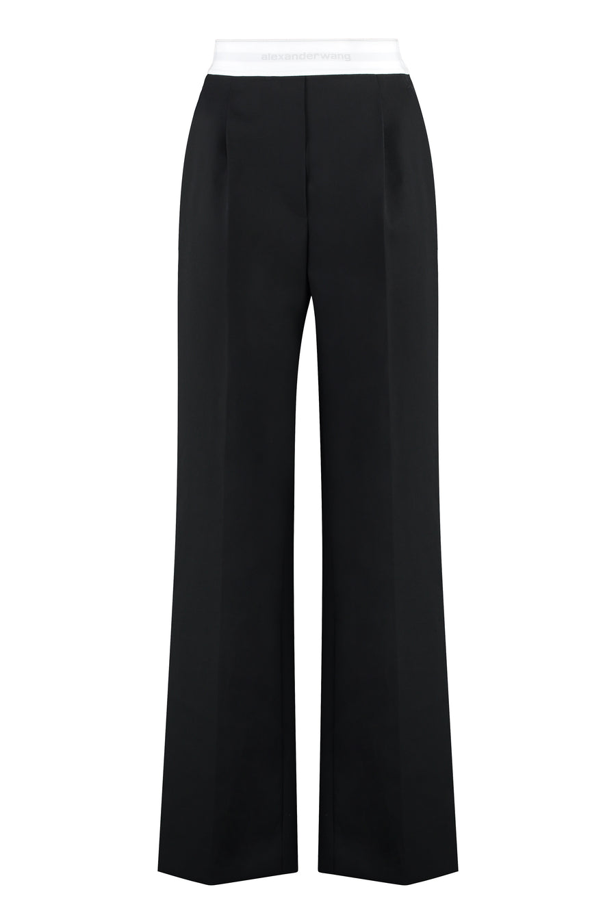 Wool Trousers With Logo Detail Black Polyester Straight