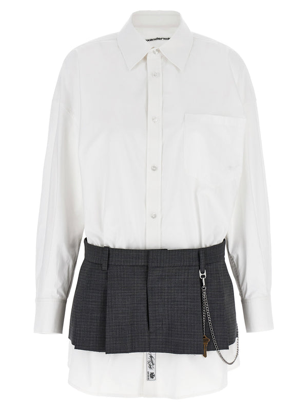 Alexander Wang Pre-styled Shirt Dress with Chain Skirt Dress — White