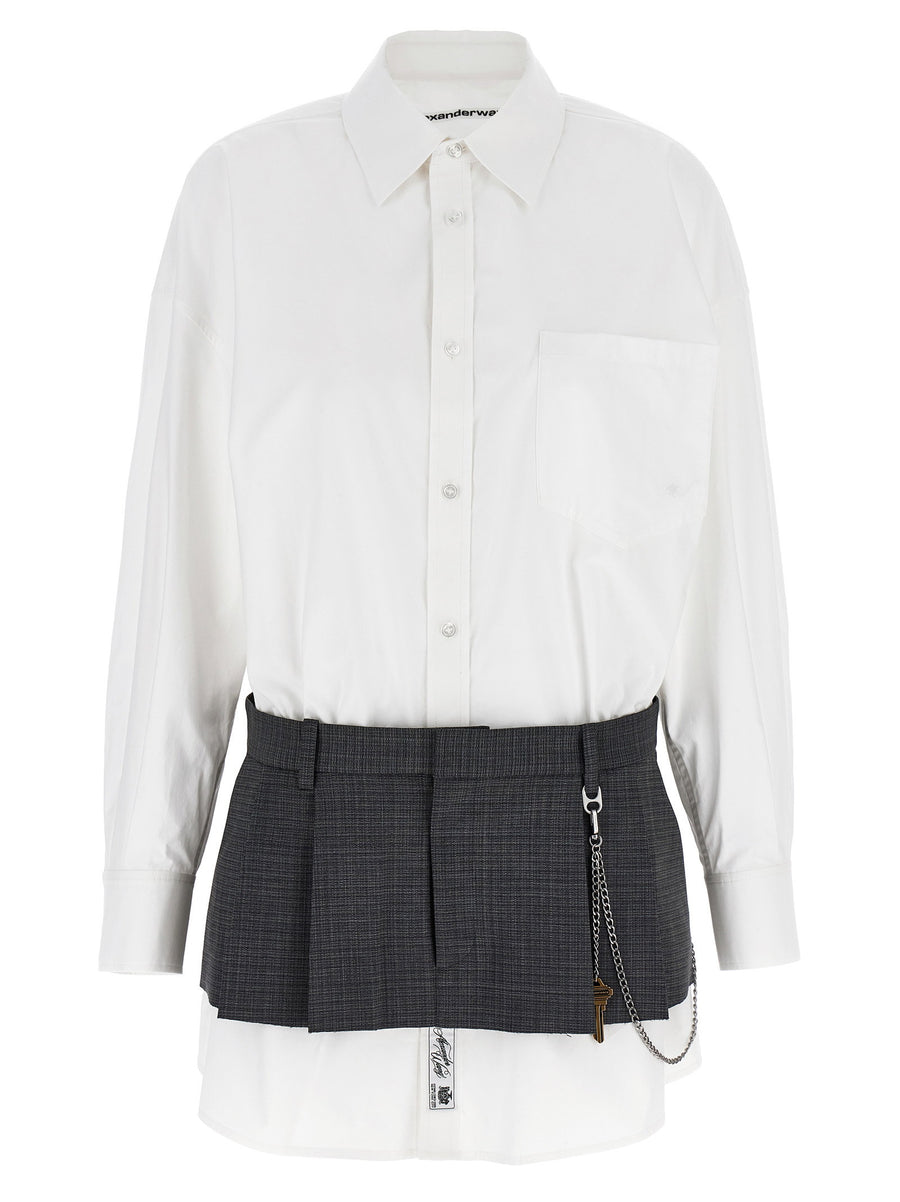 Alexander Wang Pre-styled Shirt Dress with Chain Skirt Dress — White