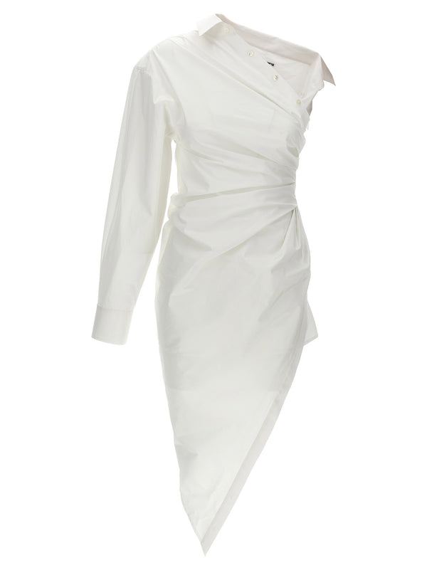 Alexander Wang Asymmetrical One-Shoulder Cotton Shirt Dress — White