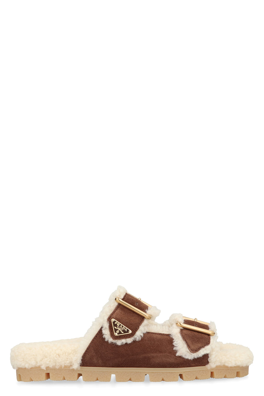 Suede Slippers With Metallic Logo Brown Calf Sandal