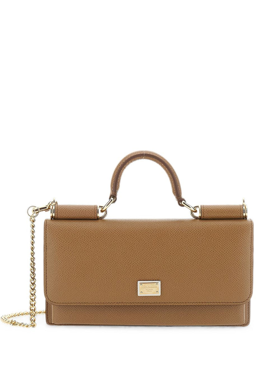 Dolce & Gabbana Grained Leather Top Handle Bag — Camel