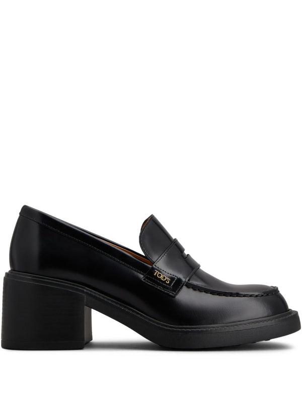 Tod'S Leather Block-Heel Loafer — Black