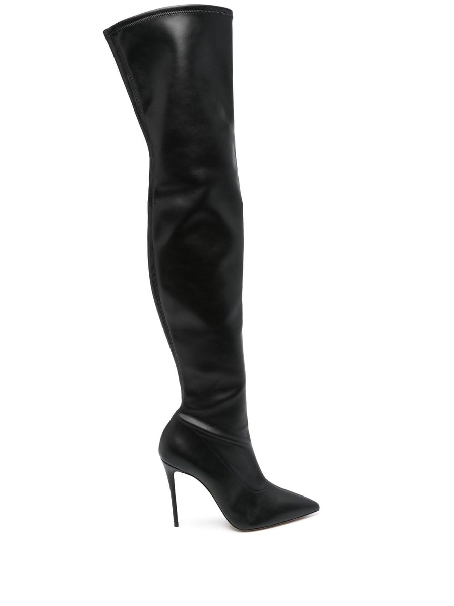 Casadei Calf Leather Pointed Toe Boot — Black