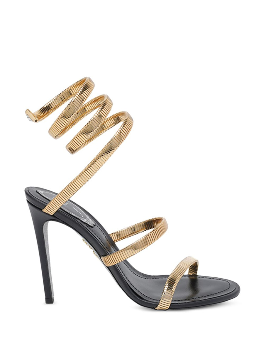 René Caovilla Gold-Strap Leather Sandal — Black