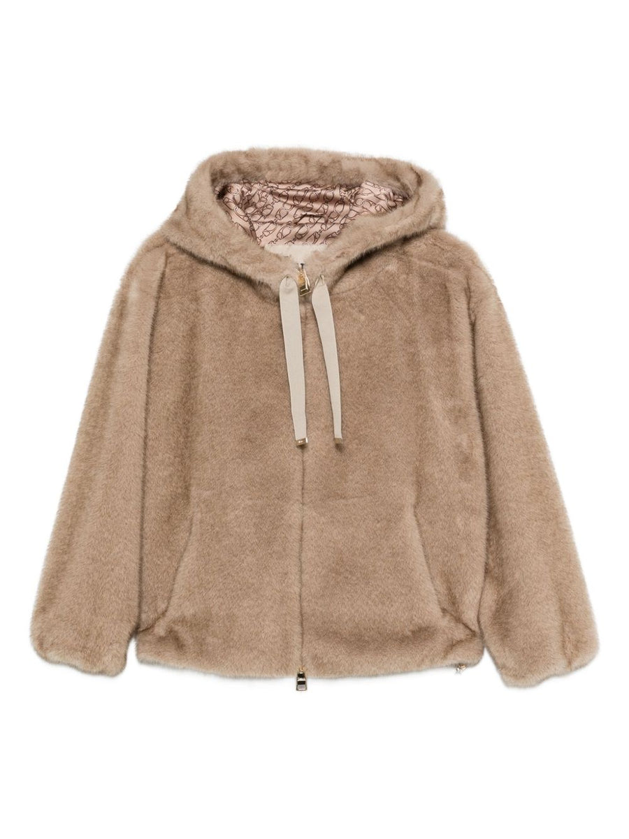 HERNO Faux Fur Hooded Jacket — Beige