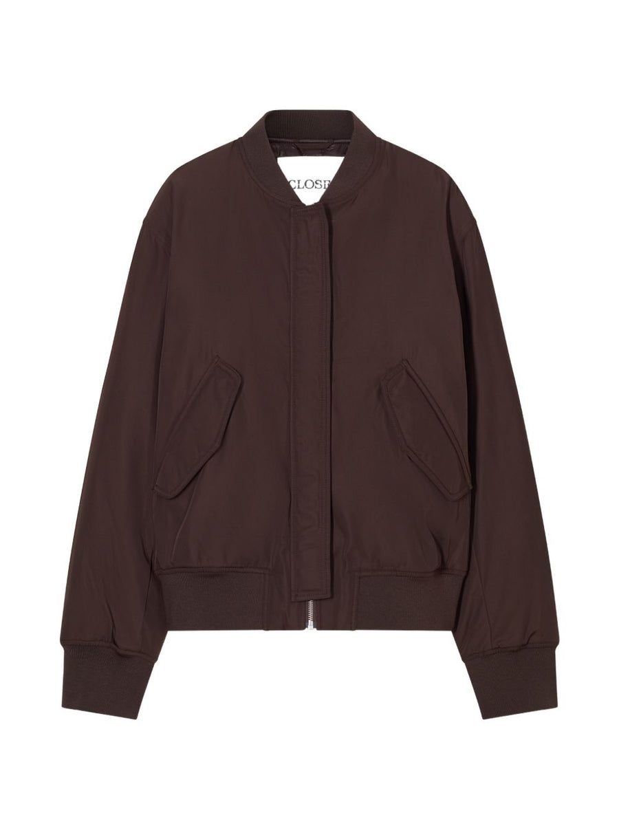 Closed Baseball Collar Blouson Jacket — Brown