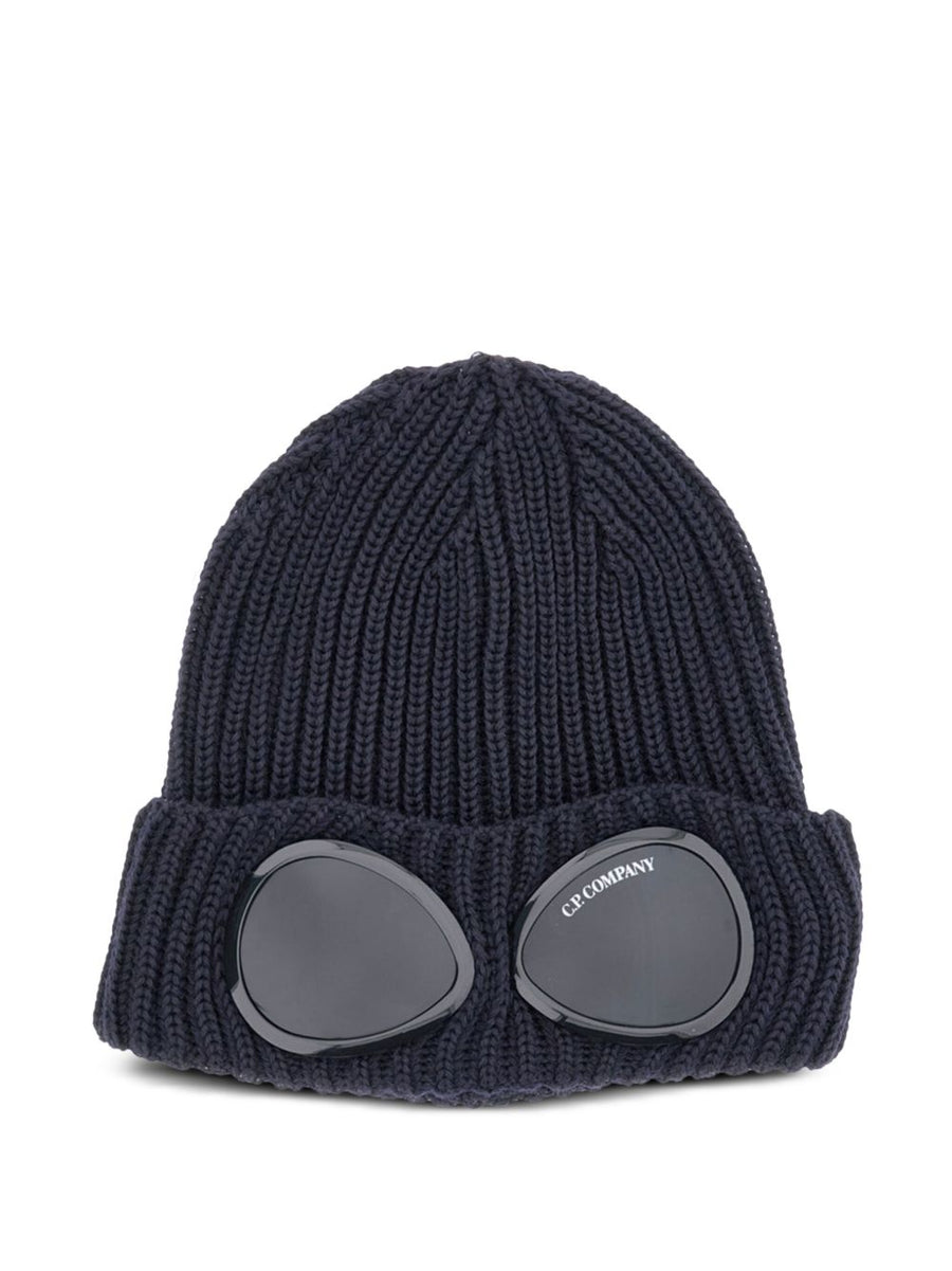 C.P. Company Goggle-Detailed Ribbed Wool Beanie — dark blue