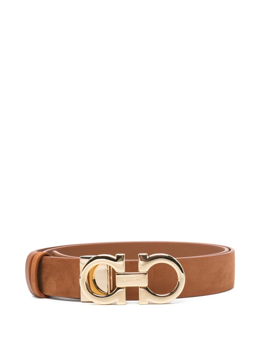 Ferragamo Gancini Buckle Leather Belt — tan