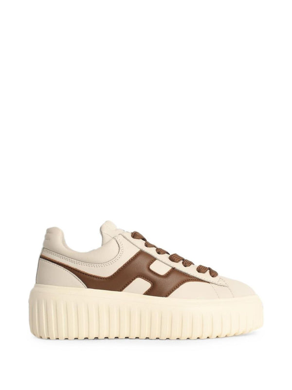 Hogan Contrast H-Stripe Leather Sneaker — Cream
