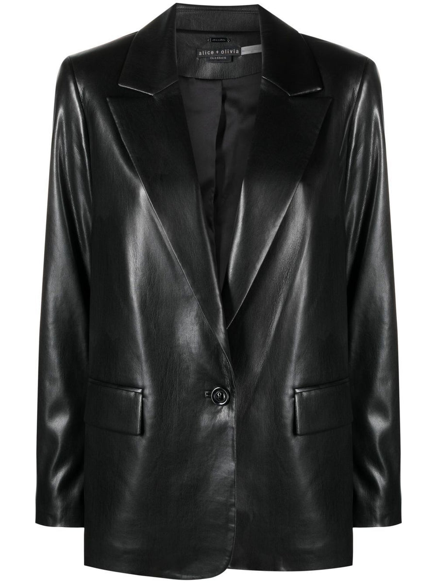 Alice + Olivia Faux Leather Blazer — Black