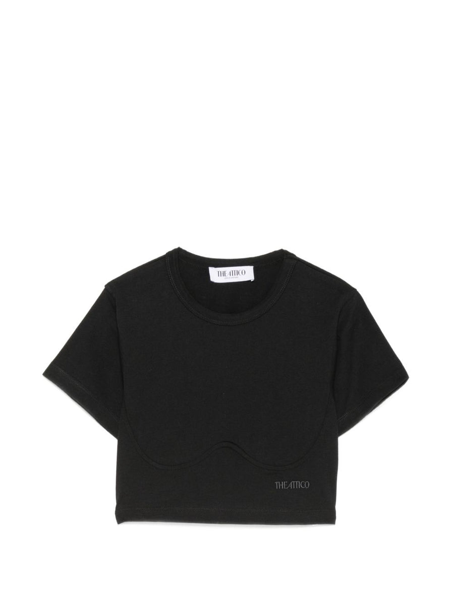 The Attico Corset-Panelled Cotton T-Shirt — Black