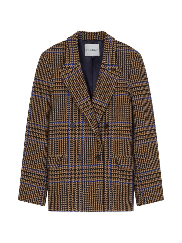 Closed Houndstooth Check Wool Blend Blazer — Brown
