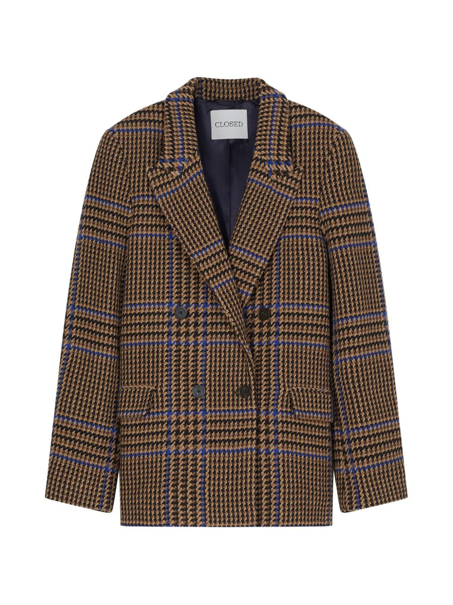Closed Houndstooth Check Wool Blend Blazer — Brown