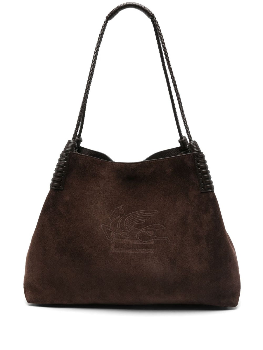 Etro Embossed Paisley Logo Shoulder Bag — brown