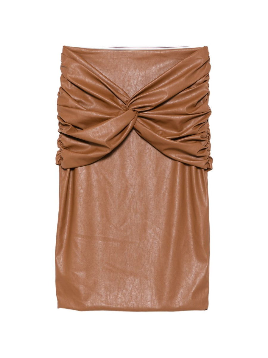 Elisabetta Franchi Faux-Leather Twist Skirt — Caramel