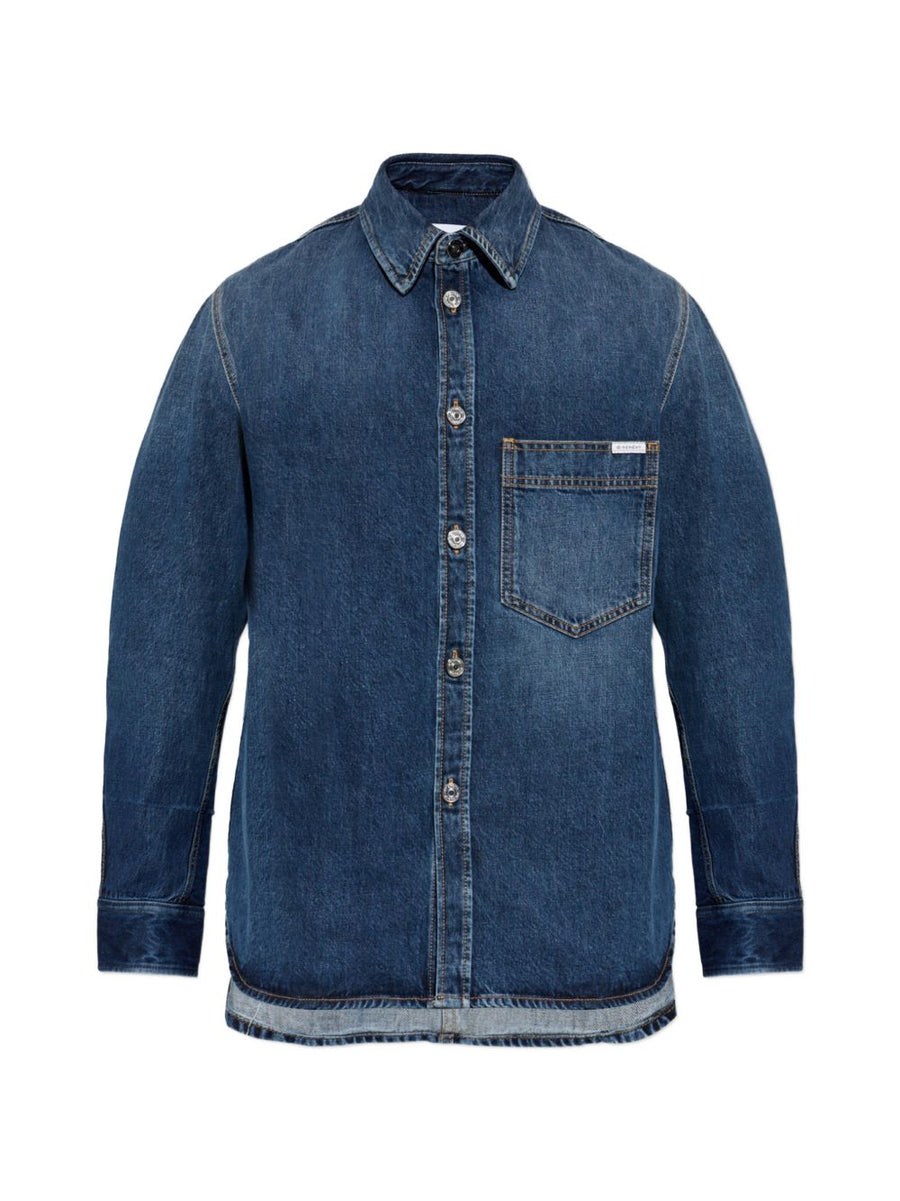 Givenchy Logo-Patch Denim Shirt — Navy