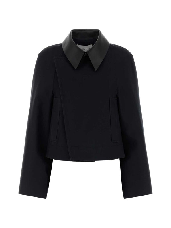 Givenchy جلد-ياقة قطن جاكيت — أسود