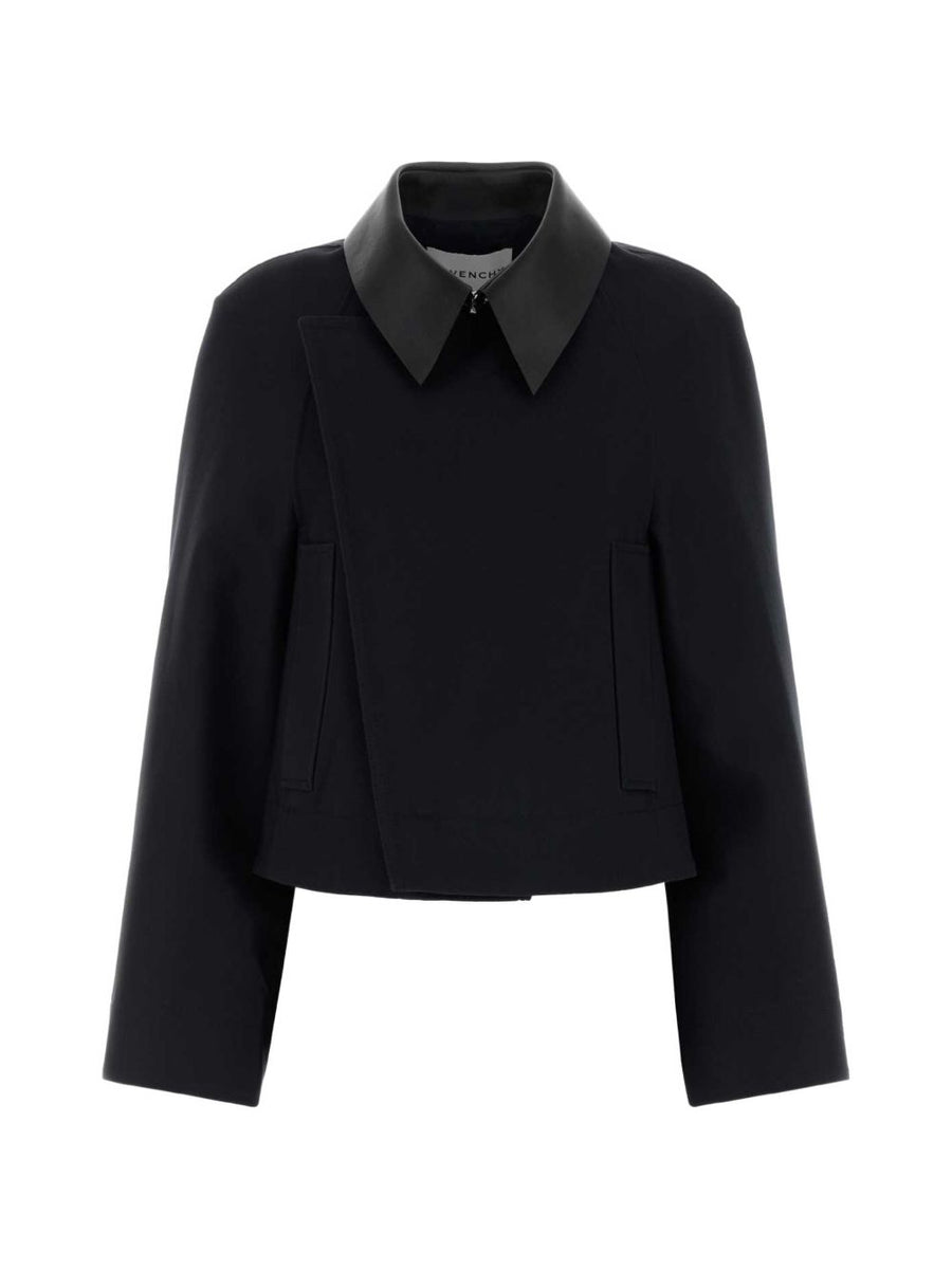 Givenchy جلد-ياقة قطن جاكيت — أسود