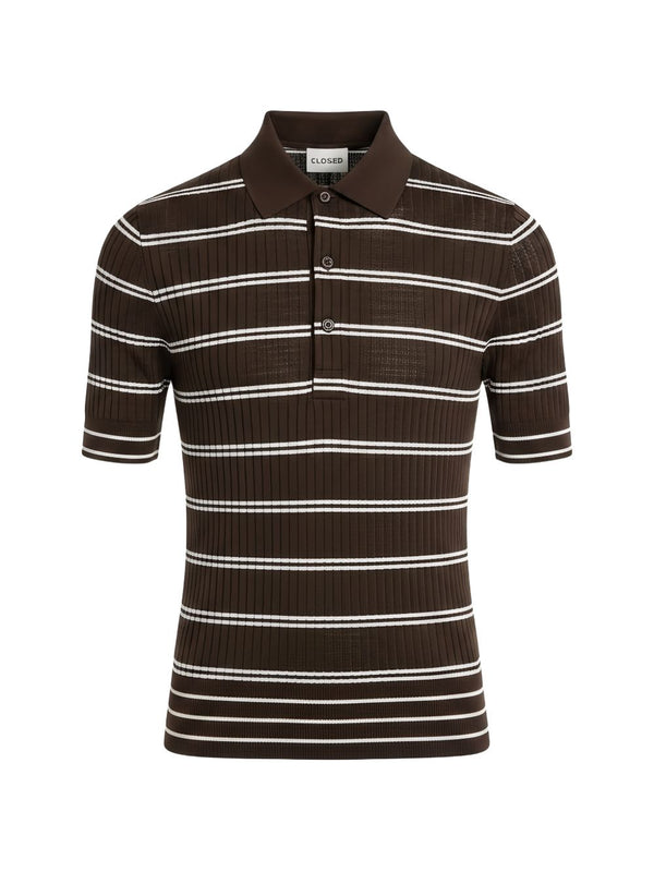 Closed Striped Wool Polo — Brown