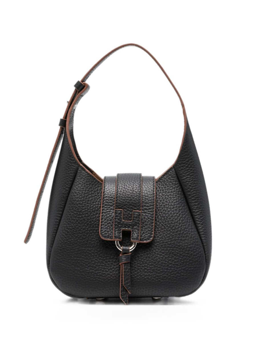 Hogan Pebbled Leather Hobo Bag — Black