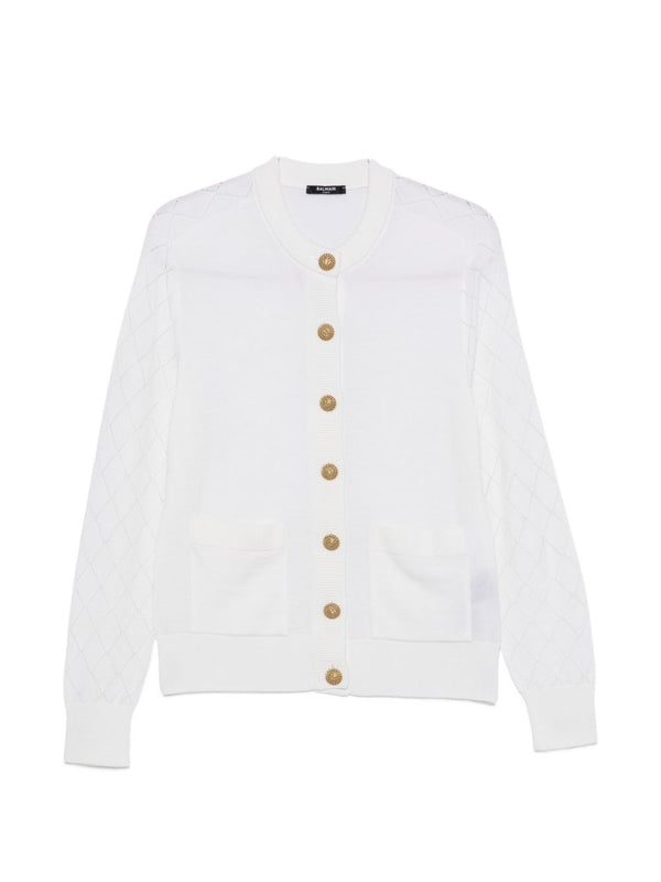 مبطنة Balmain صوف كارديغان — أبيض