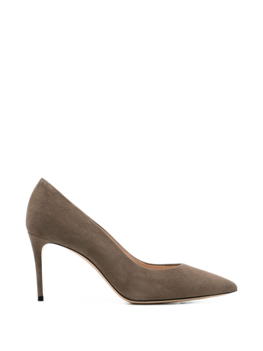 Casadei Suede Pointed-Toe Pump — Taupe