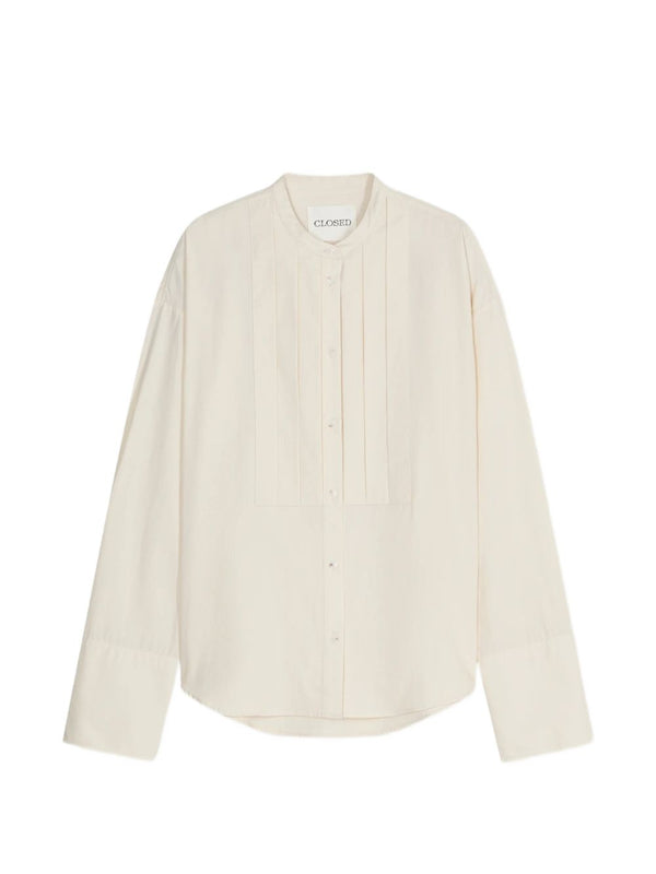 Closed Pleated Bib-Front Organic Cotton Shirt — Cream