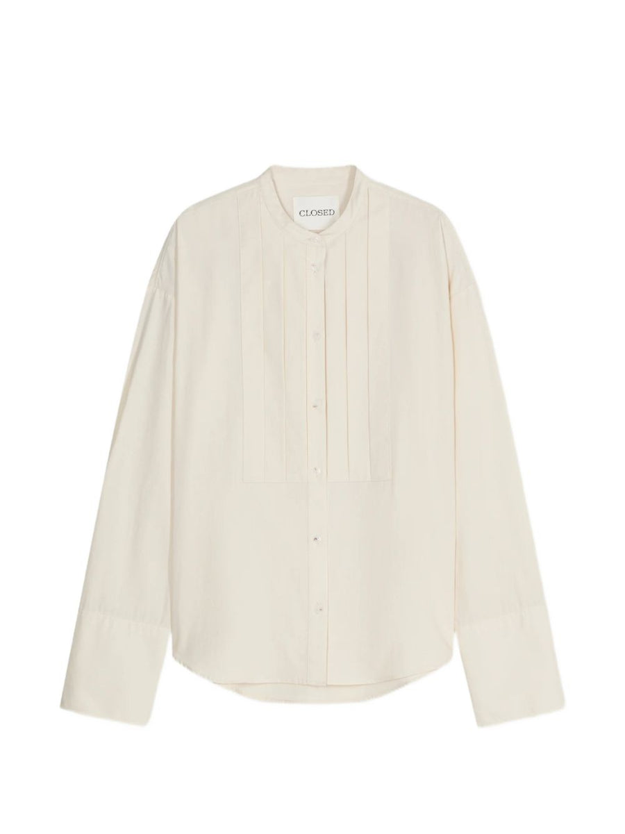 Closed Pleated Bib-Front Organic Cotton Shirt — Cream