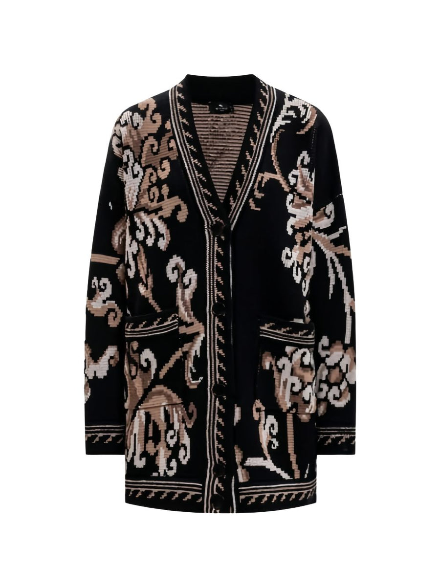Etro بتصميم زهري جاكار صوف كارديغان — أسود