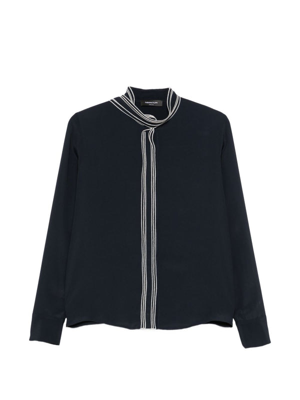 Fabiana Filippi Striped High-Neck Shirt — Navy