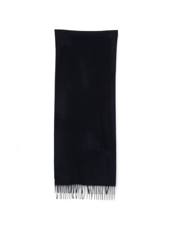 Closed Wool Fringed Scarf — Black