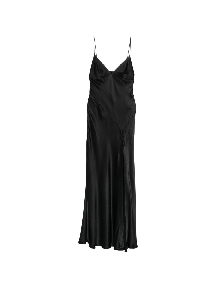 032C Satin V-Neck Dress — Black