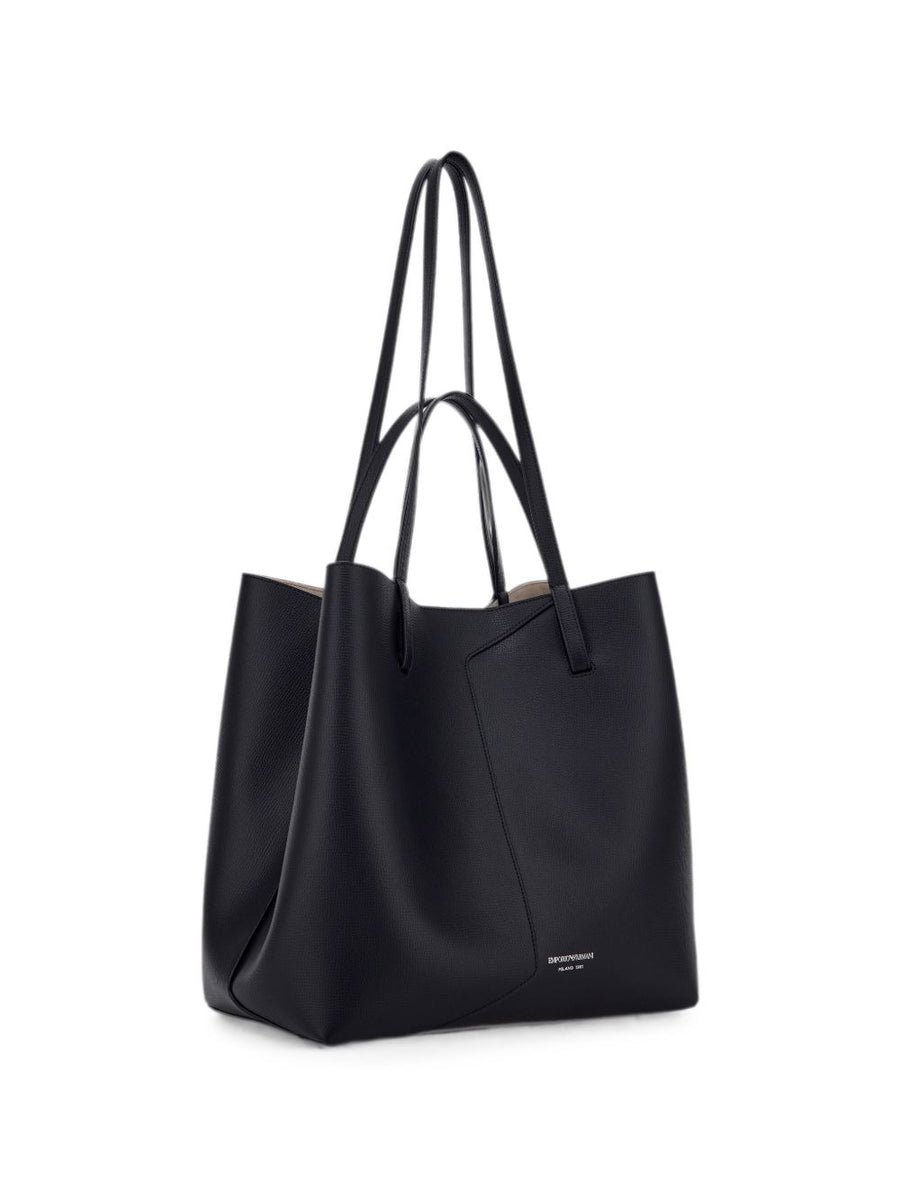 Emporio Armani Pebbled Leather Logo Print Tote Bag — Black
