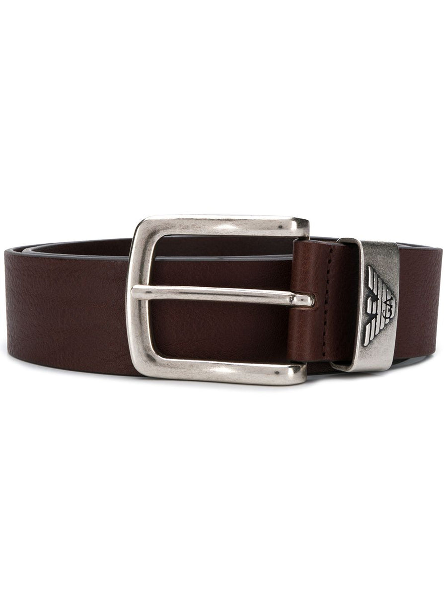 Emporio Armani Logo-Embellished Leather Belt — Brown