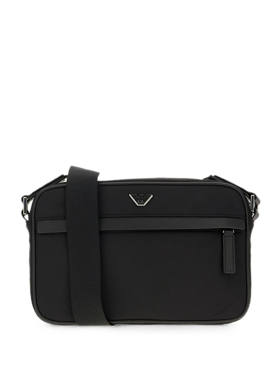 Emporio Armani Logo-Embossed Nylon Crossbody Bag — Black