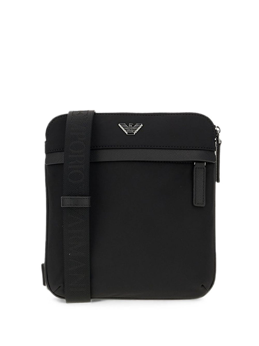 Emporio Armani Logo Plaque Crossbody Bag — Black