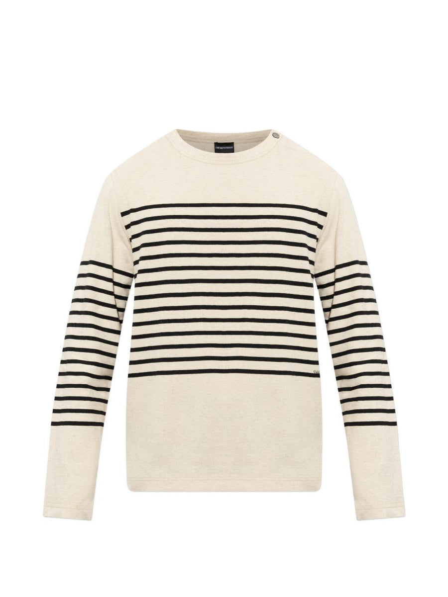 Emporio Armani Striped Linen Blend Sweater — Cream