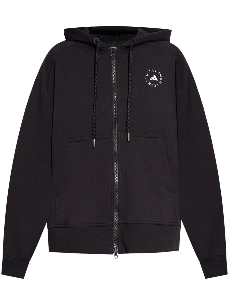 Adidas By Stella McCartney Logo-Embroidered Cotton Hoodie — Black