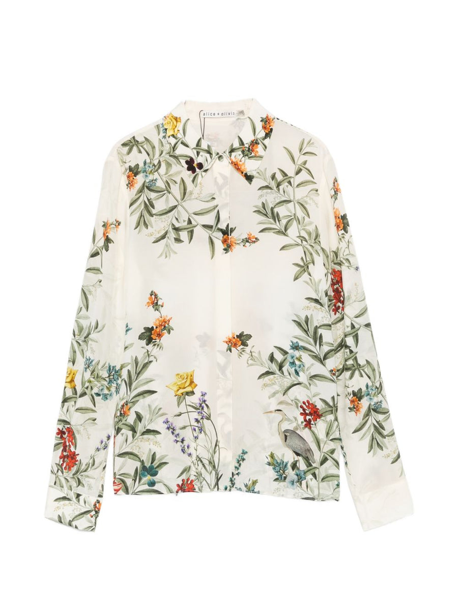 طبعة أزهار Alice + Olivia حرير قميص — كشميری