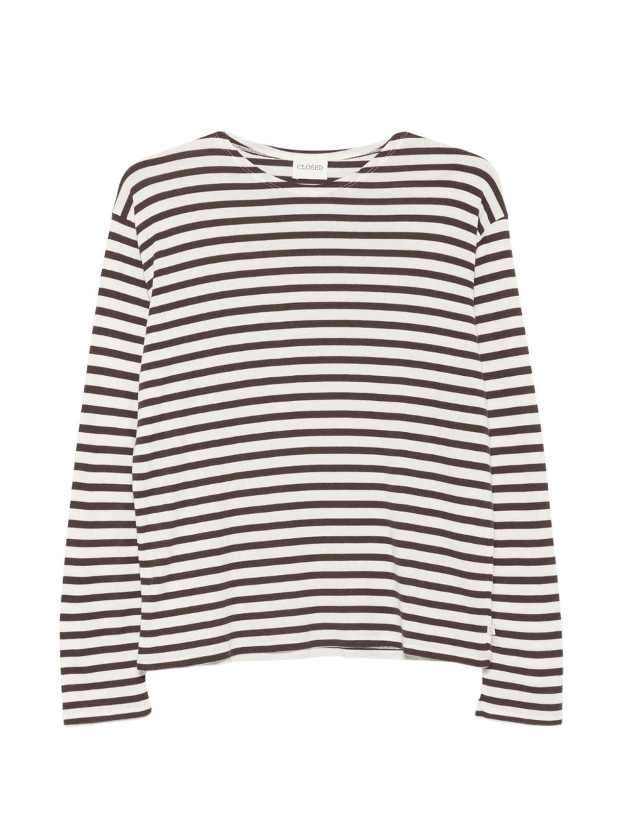 Closed Striped Cotton Blend T-Shirt — Brown