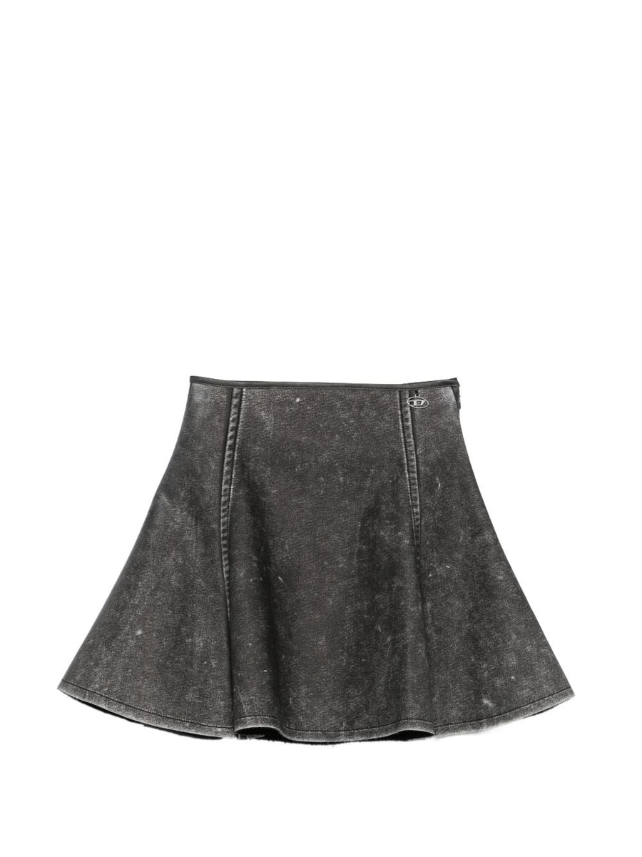 Diesel Acid-Wash Denim Flared Mini Skirt — Gray