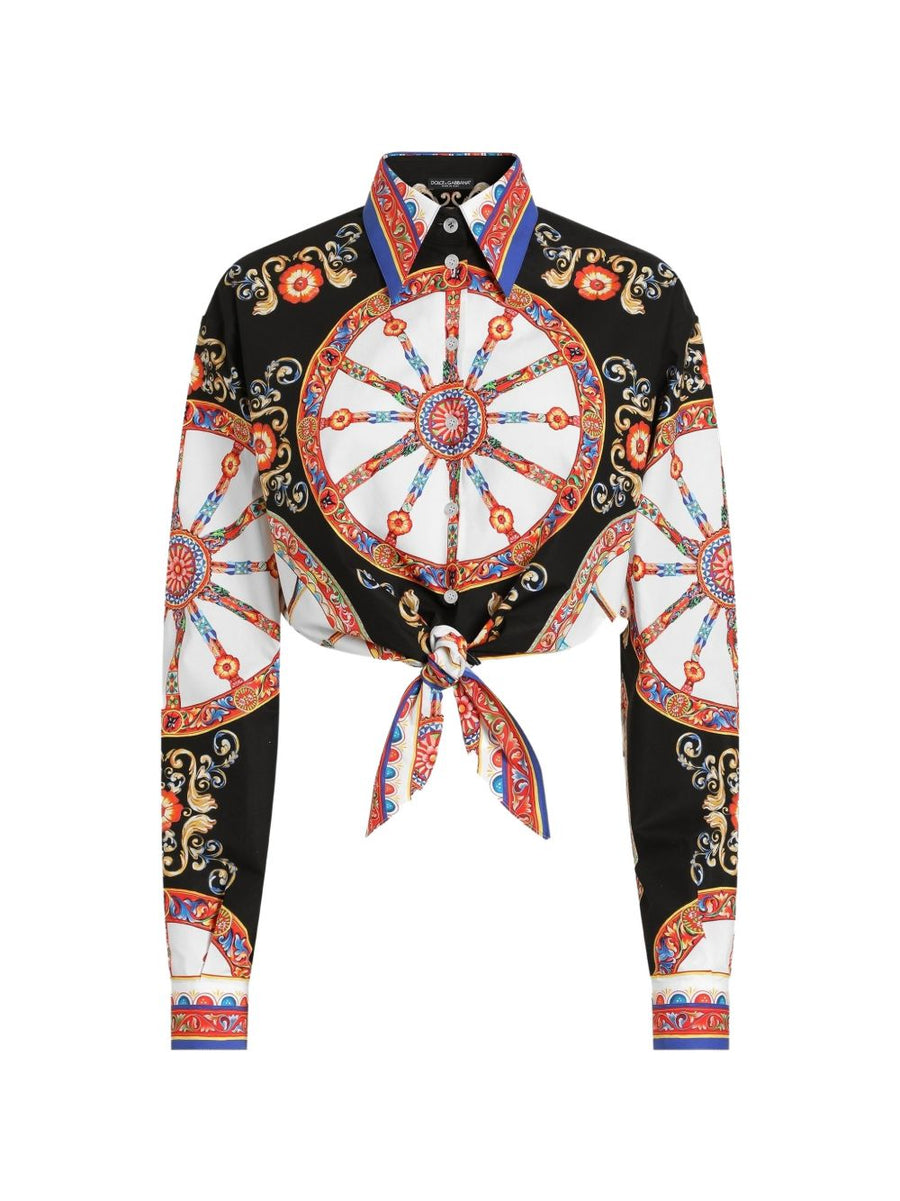 Dolce & Gabbana Carretto-Print Silk Shirt — Black