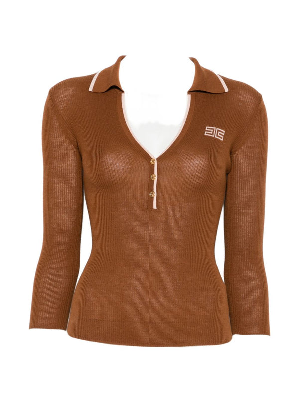 Elisabetta Franchi فستان حياكة بلوزة محبوك بضلوع — لون الجملي